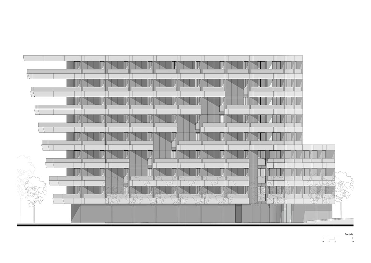 Sharp triangular balconies define this residential block designed by STARH in Bulgaria