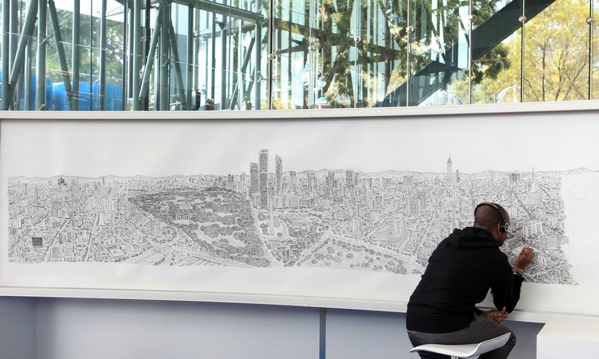 Londoner artist Stephen Wiltshire draws detailed panoramas of cities from memory