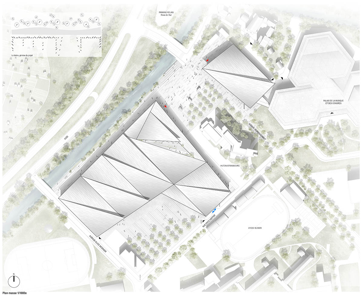 Kengo Kuma and Associates designs Strasbourg Exhibition Park with wooden vertical elements in France