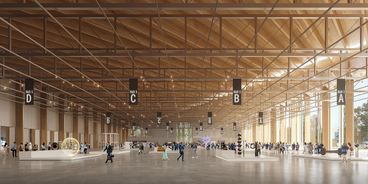 Kengo Kuma and Associates designs Strasbourg Exhibition Park with wooden vertical elements in France