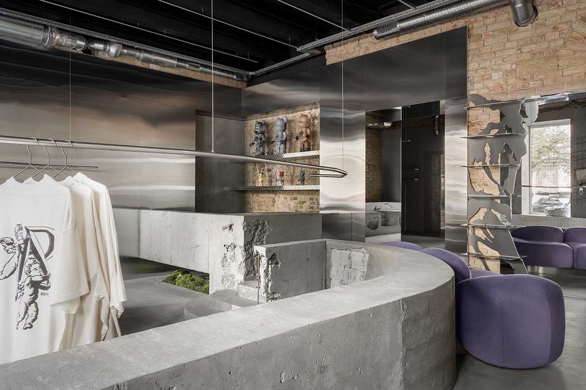An early 20th-century building is transformed into a raw, industrial-looking interior for Kyiv store 