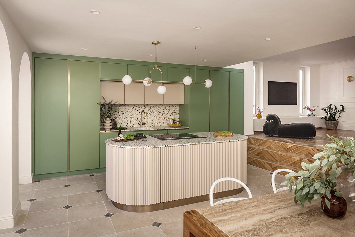 Studio Jayga Architects creates greenish and powder-colored interiors featuring arched doors in Essex