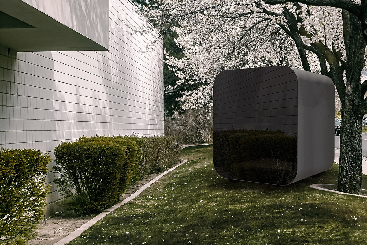 Livit created mini detached home office in black tint glass that can be installed in your backyard