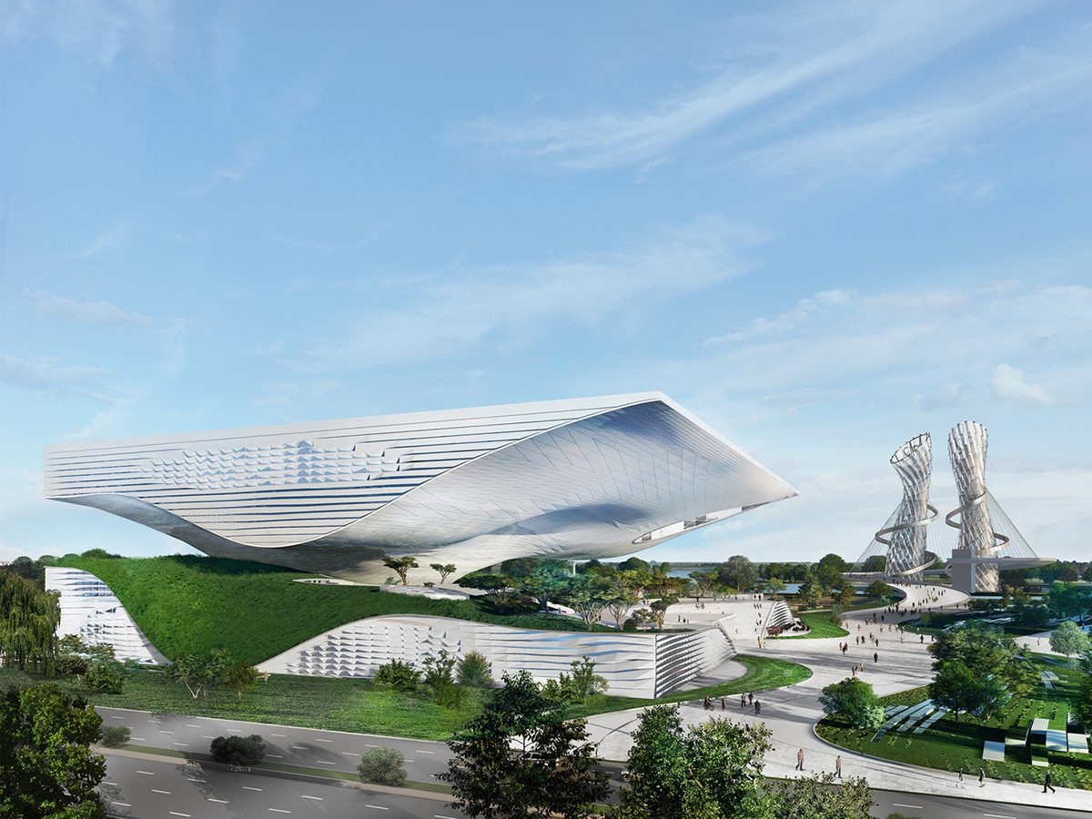 Coop Himmelb(l)au designs floating and sculpture-like Science and Technology Museum For Xingtai