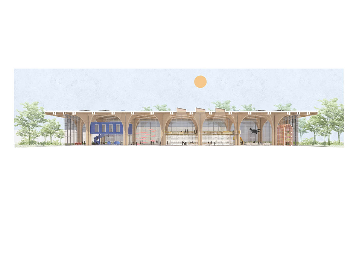 De Zwarte Hond built cathedral-like market hall with net-like wooden trusses and columns in Groningen