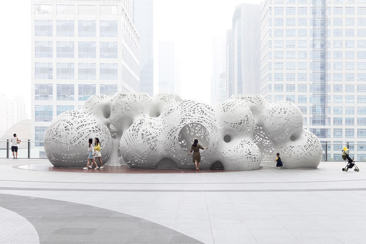 THEVERYMANY's giant spheroids land on the plaza of the Suzhou Center in China