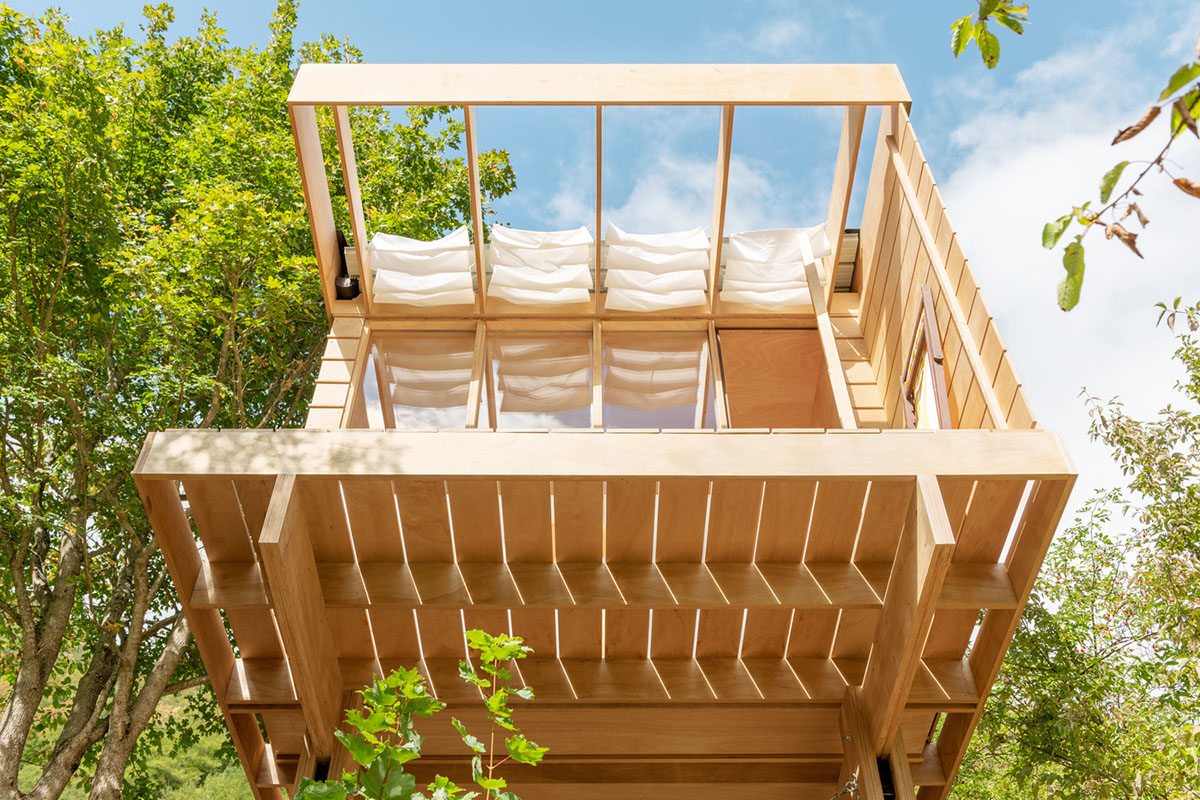 The Hermitage cabin is entirely built from wood as a space for contemplation on Trebbia Valley, Italy