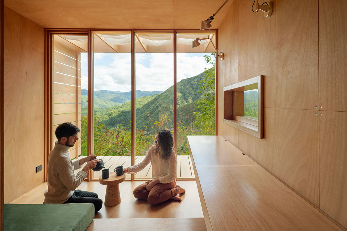 The Hermitage cabin is entirely built from wood as a space for contemplation on Trebbia Valley, Italy