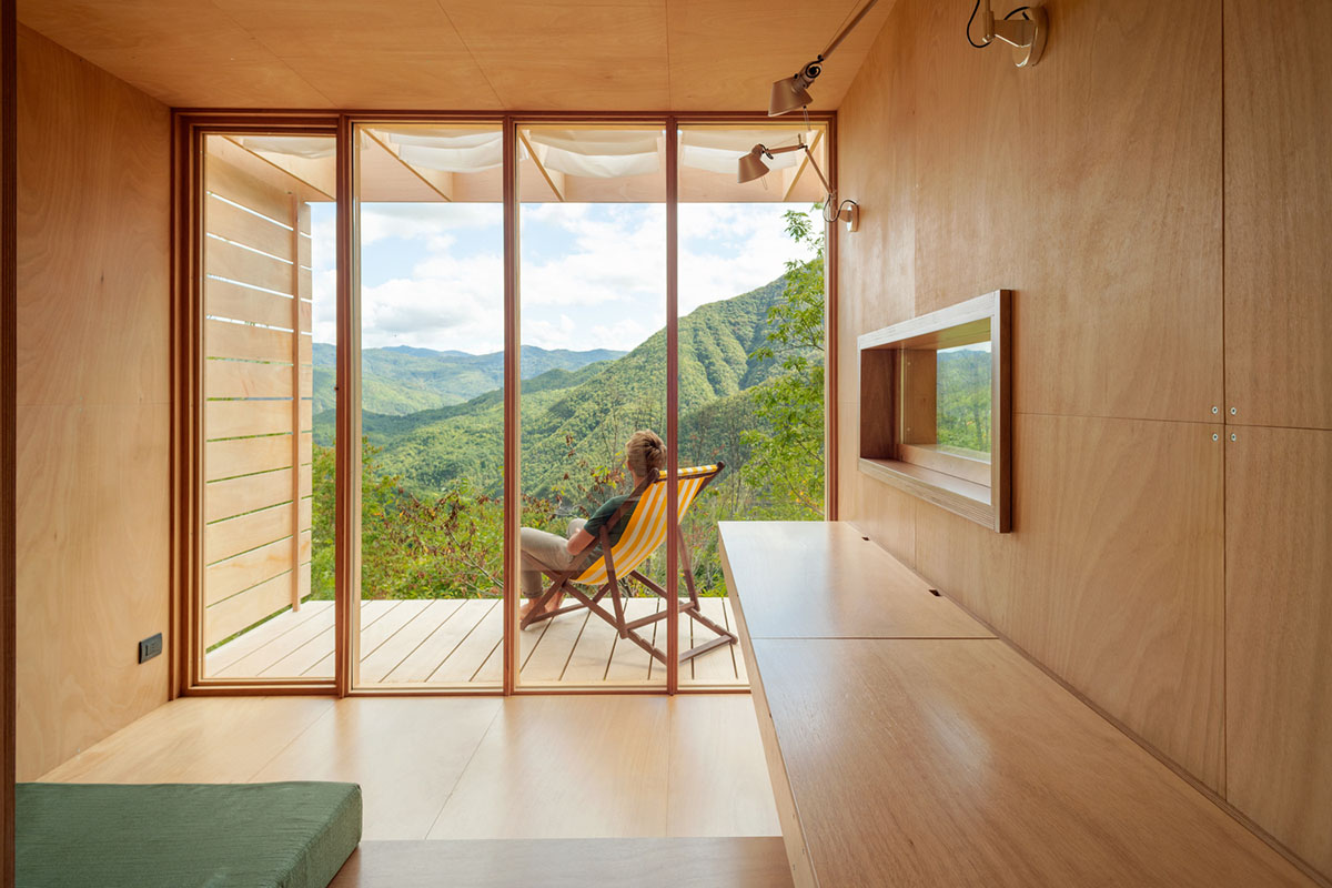 The Hermitage cabin is entirely built from wood as a space for contemplation on Trebbia Valley, Italy