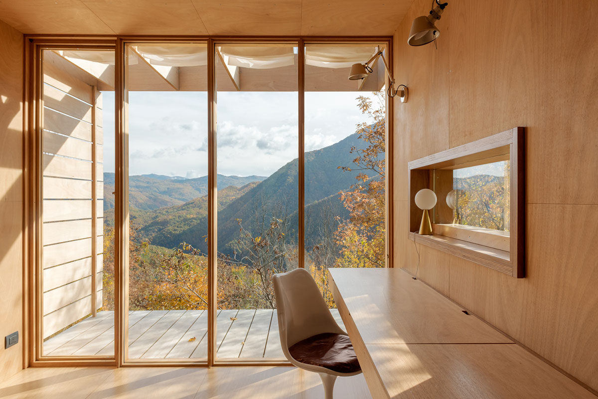 The Hermitage cabin is entirely built from wood as a space for contemplation on Trebbia Valley, Italy
