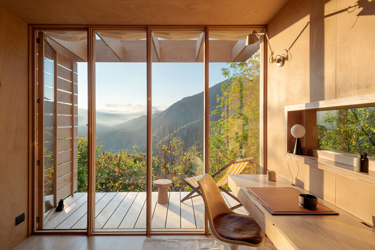 The Hermitage cabin is entirely built from wood as a space for contemplation on Trebbia Valley, Italy