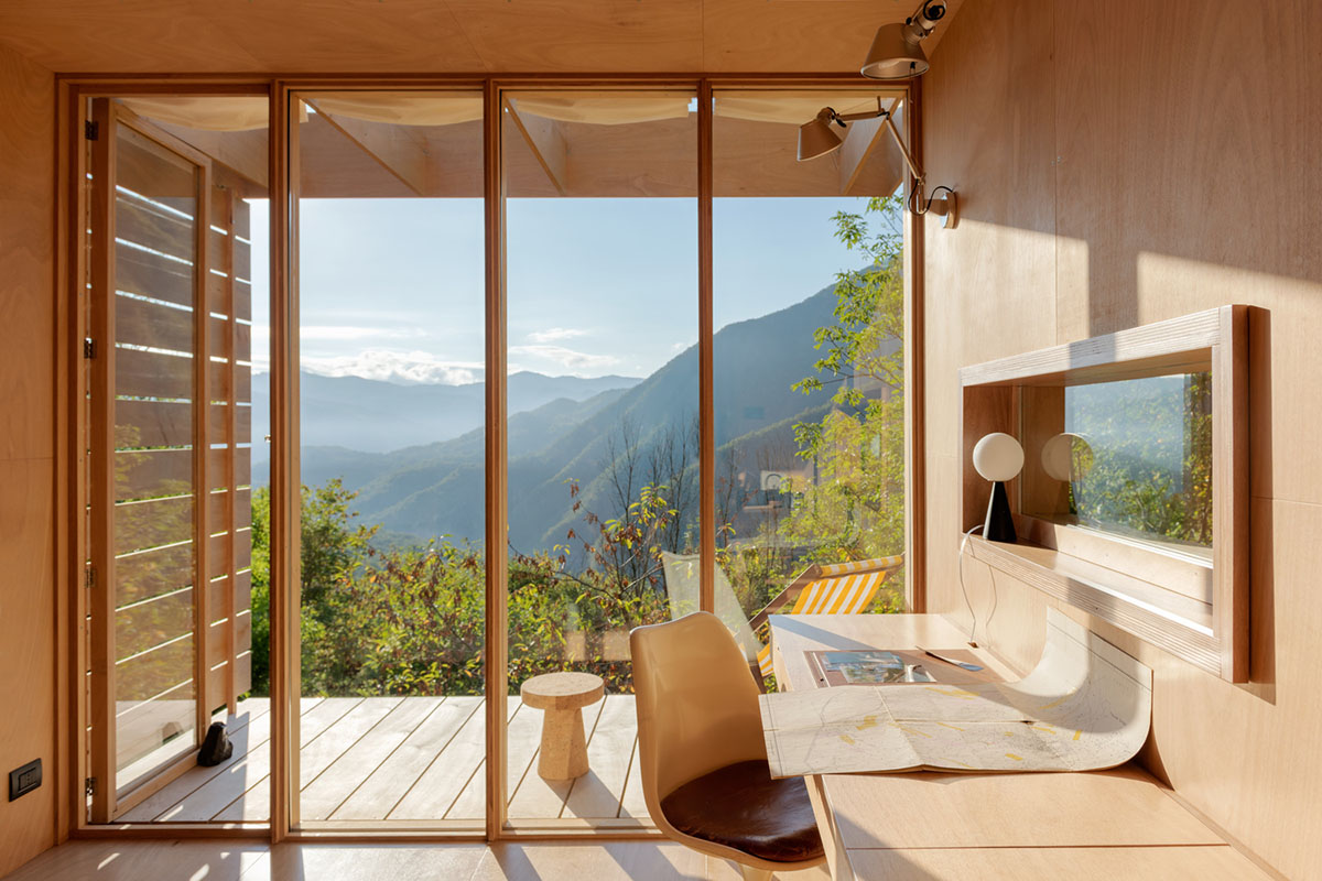 The Hermitage cabin is entirely built from wood as a space for contemplation on Trebbia Valley, Italy