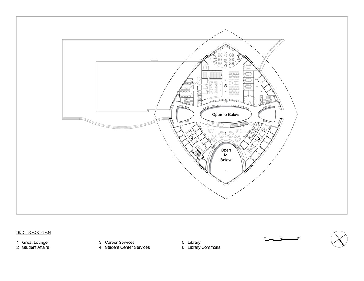 ikon.5 architects designs student union with soaring form expressing flight on Daytona Beach