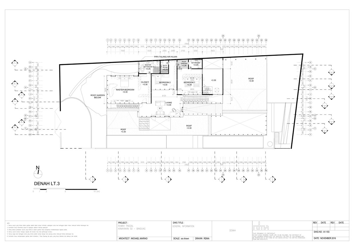 Undulating residence by RDMA is placed onto grass covered earth mound in Indonesia