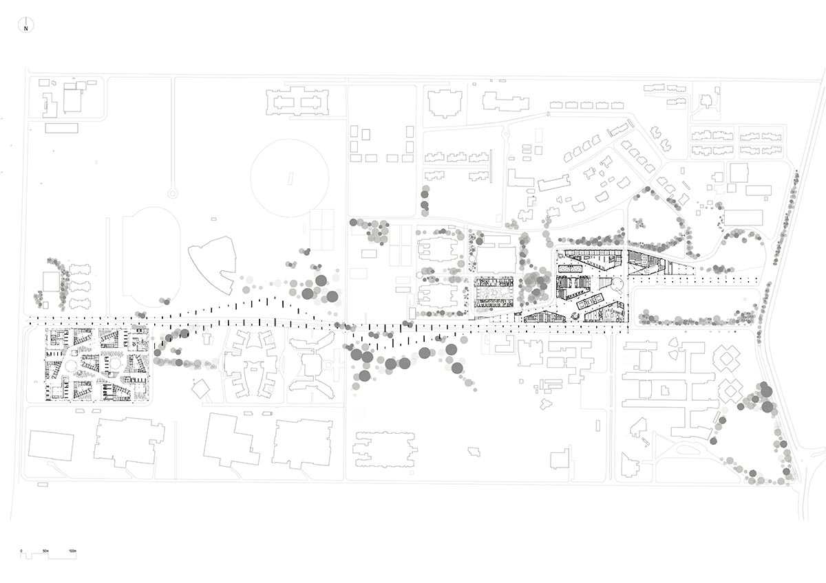 Thapar University Learning Laboratory rises with tall red Agra stone volumes in Punjab, India