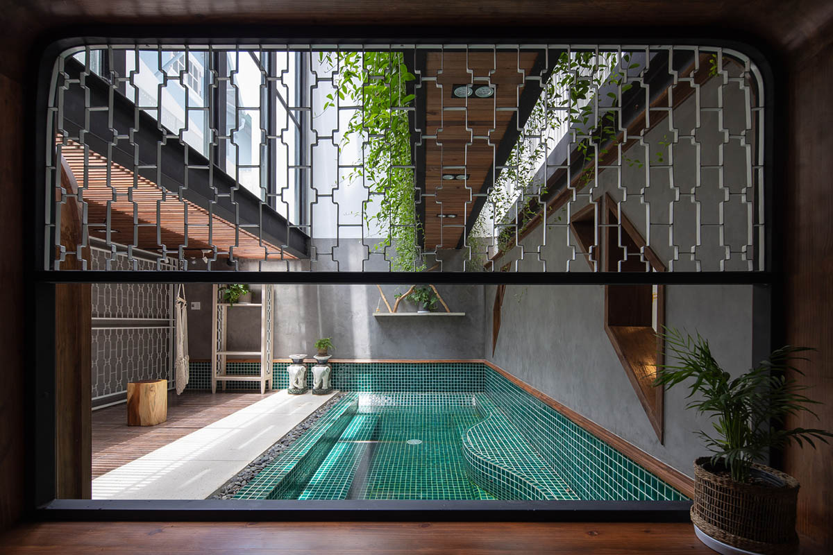 Le House wraps this small hotel with porous steel facade made of irregular patterns in Vietnam