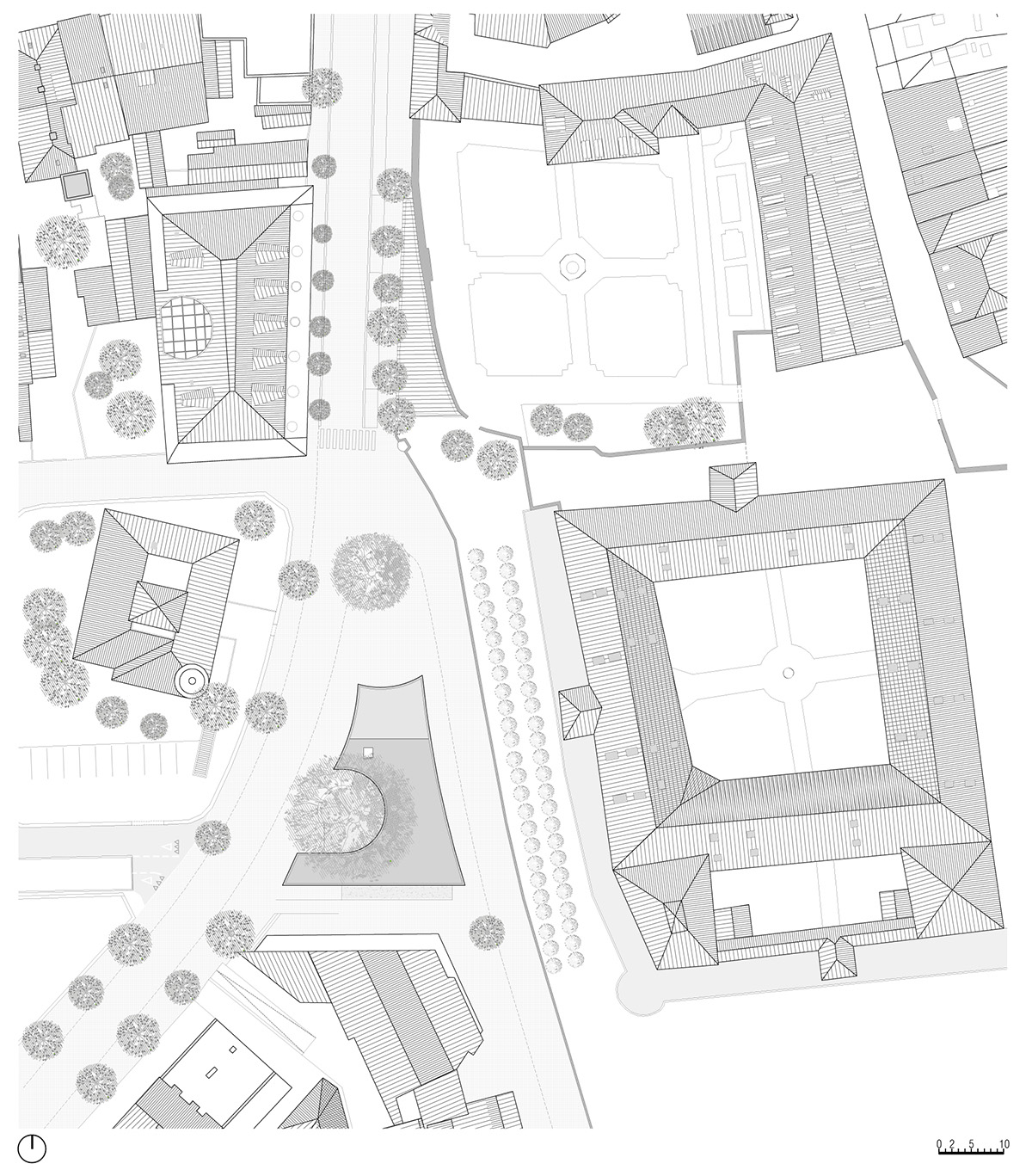 MoDusArchitects wraps public space with sinuous curves for an office building in Bolzano, Italy