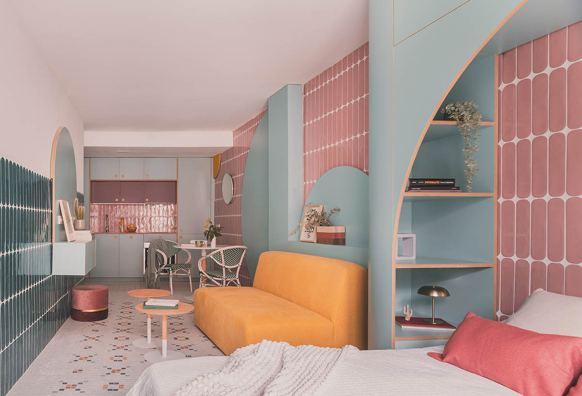 OOIIO transforms an apartment interior into a designer home with flawless ceramic surfaces in Madrid