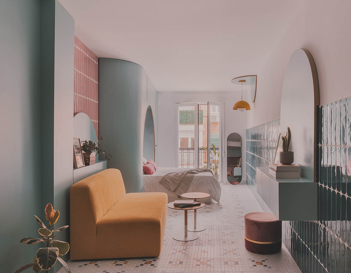 OOIIO transforms an apartment interior into a designer home with flawless ceramic surfaces in Madrid