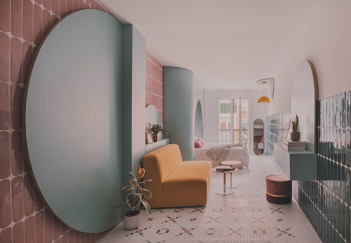 OOIIO transforms an apartment interior into a designer home with flawless ceramic surfaces in Madrid