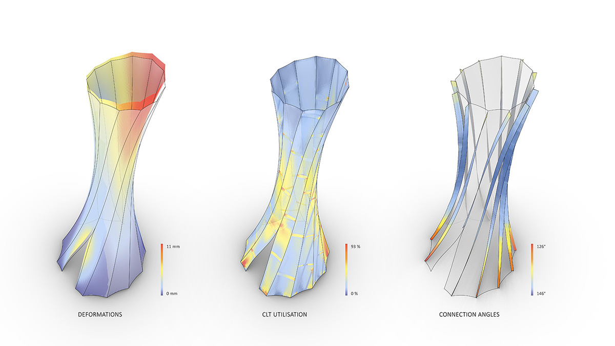 The curved Urbach Tower was built from self-shaping wood on the Rems Valley