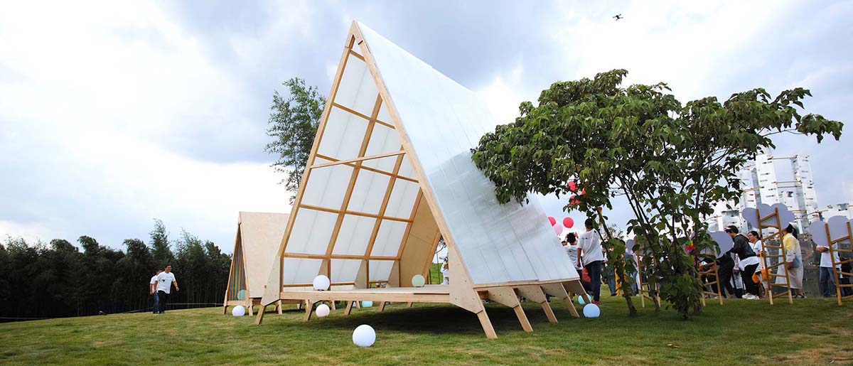 Wiki Tribe cabins, made of modular wooden system, have been built with local participants in Huzhou