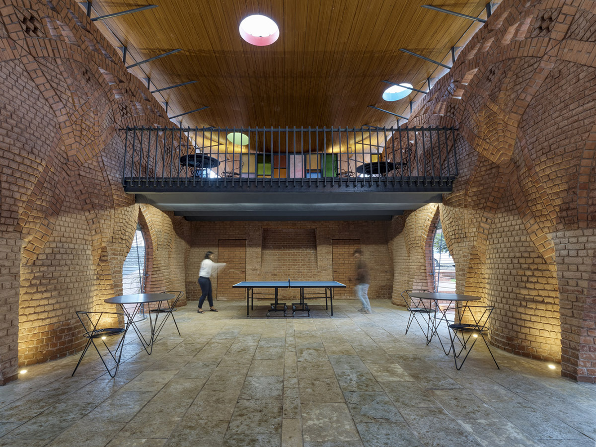 PMA madhushala's community center features undulating and artistic brick walls in Pune