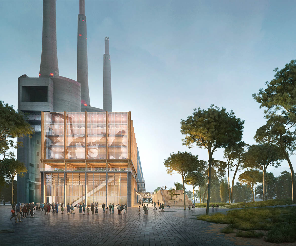 Three large industrial chimneys will characterize the new Catalunya Media City in Barcelona