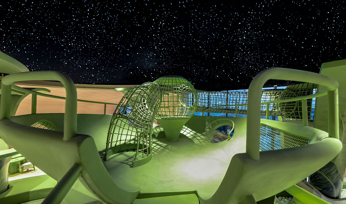 Children's entertainment area by Mind Design mimics green jungle with curvy climbing net in Ningxia 