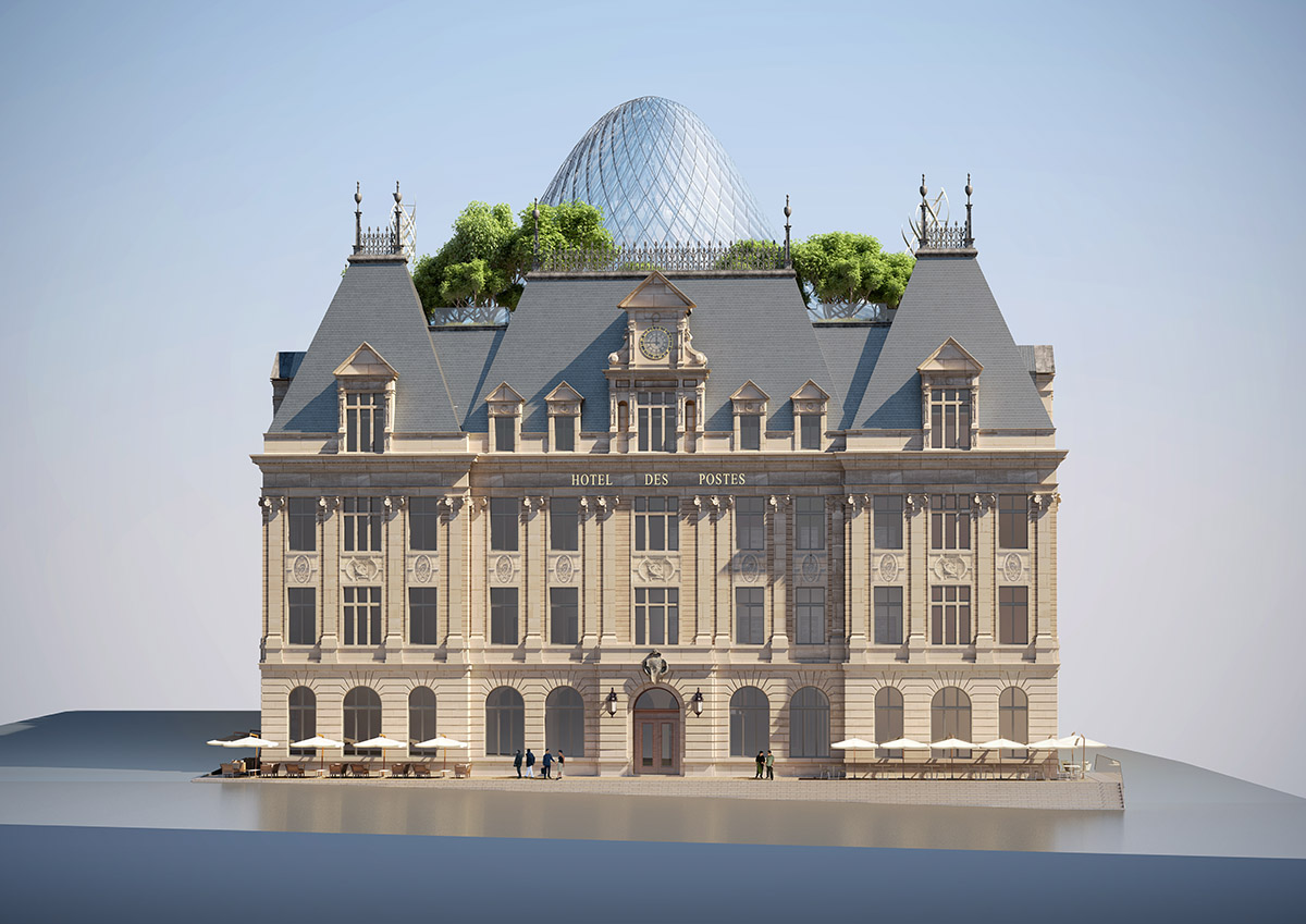 Vincent Callebaut Architectures to add crystallized dome to a historic stone hotel in Luxembourg