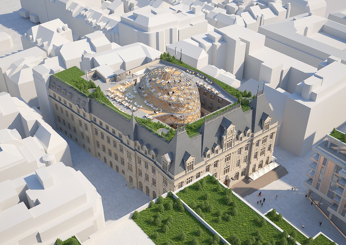 Vincent Callebaut Architectures to add crystallized dome to a historic stone hotel in Luxembourg