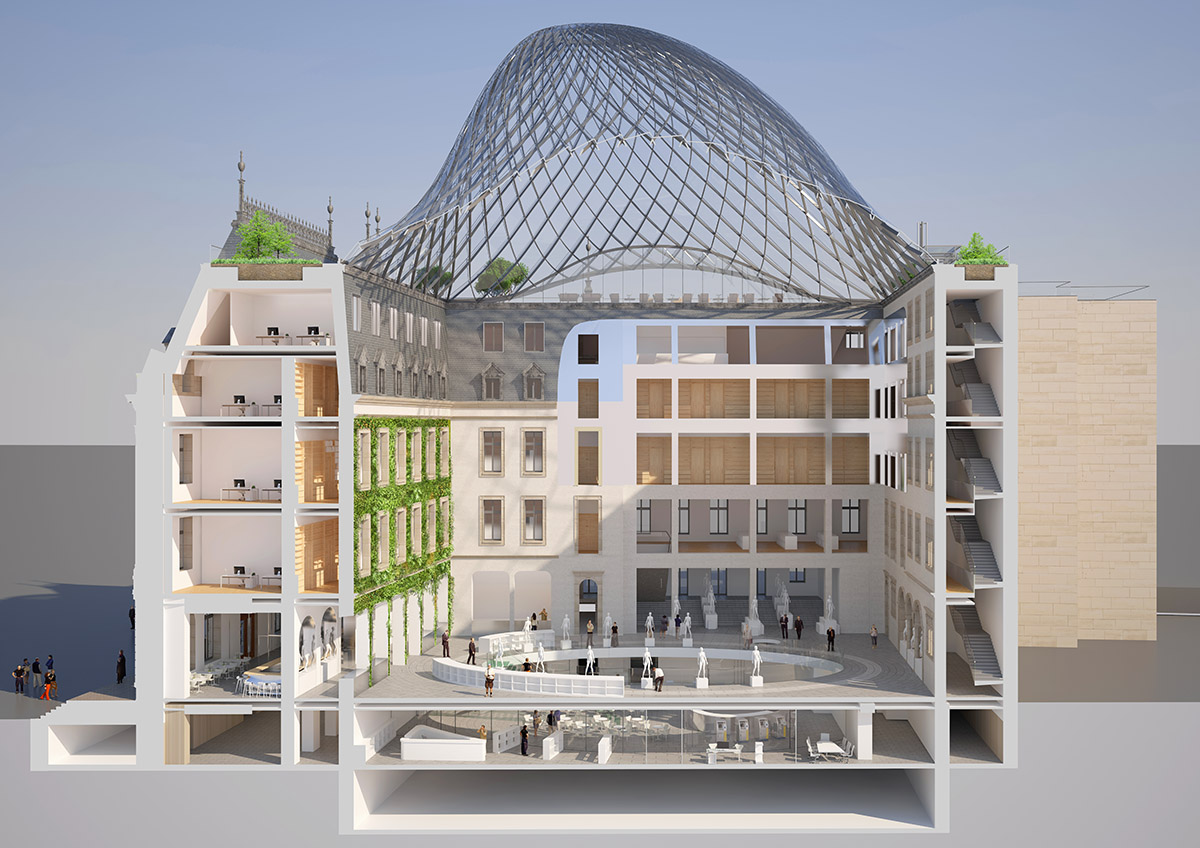 Vincent Callebaut Architectures to add crystallized dome to a historic stone hotel in Luxembourg