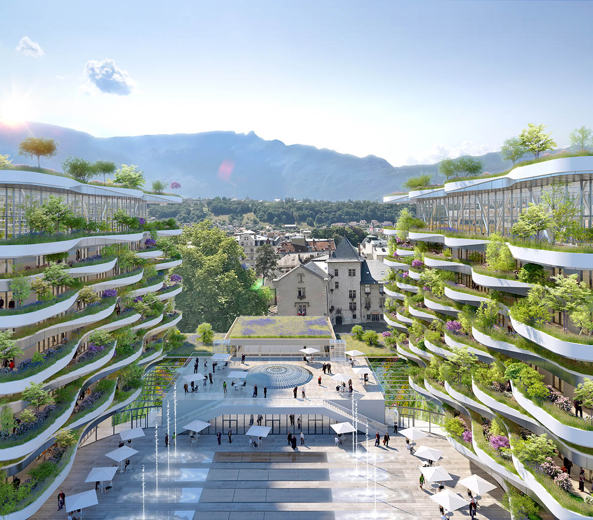 Vincent Callebaut to redesign ancient thermal baths of France with waveform green terraces