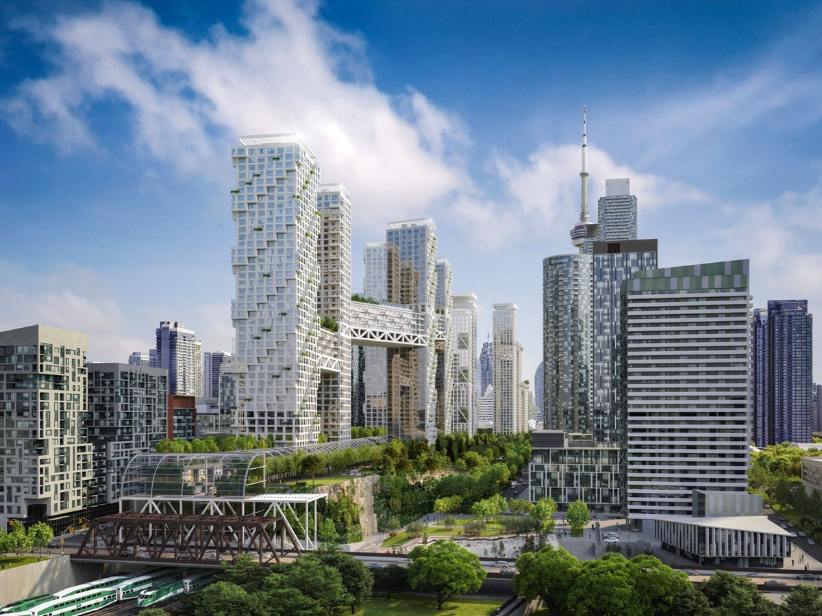 Safdie Architects reveals new mixed-use towers with elevated bridges in downtown Toronto