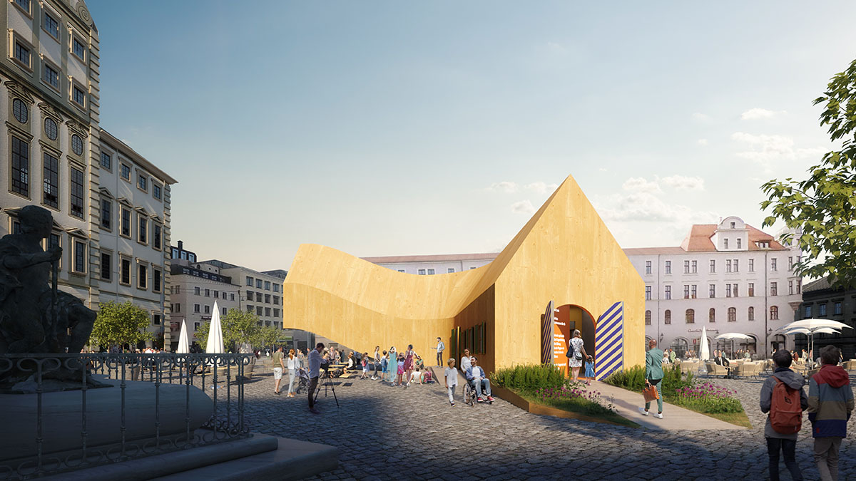 MVRDV designs 8.5-metre cantilevered curved pavilion for Fugger Foundations in Augsburg