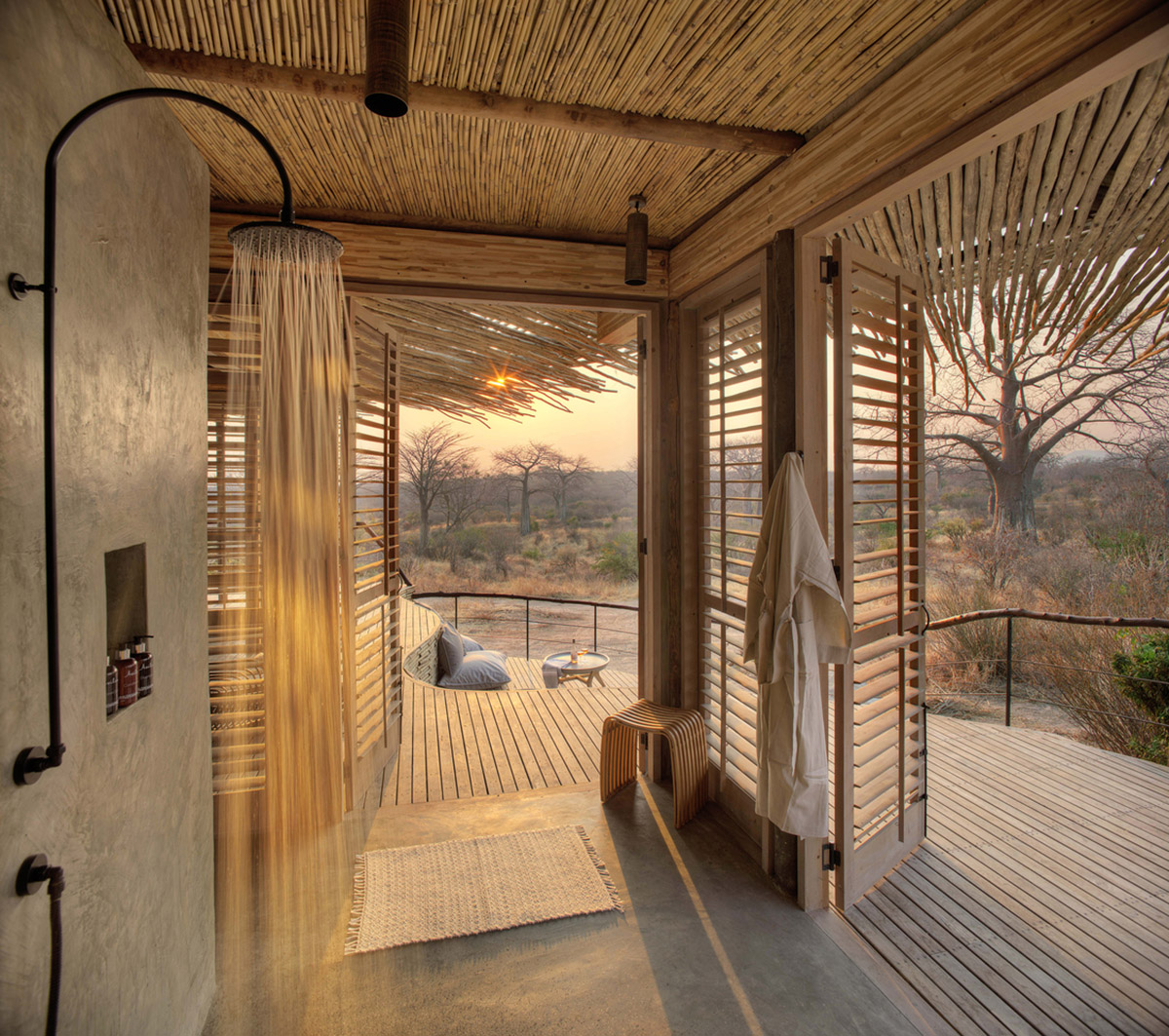 A holiday lodge grows out from natural foundation with permeable skin in Tanzania