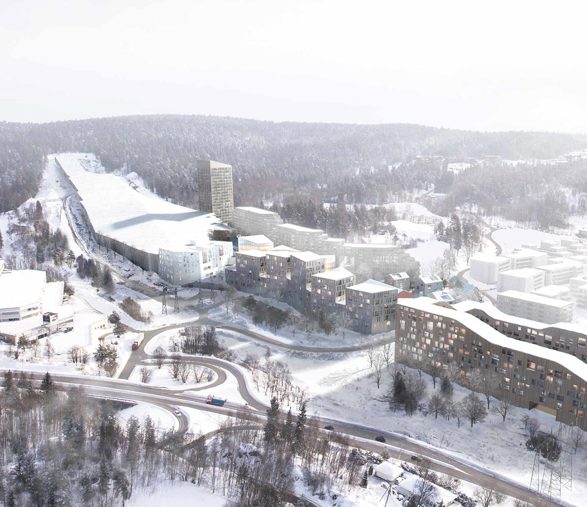 Construction begins on Reiulf Ramstad Architects' Winter Park masterplan in subarea of Lørenskog
