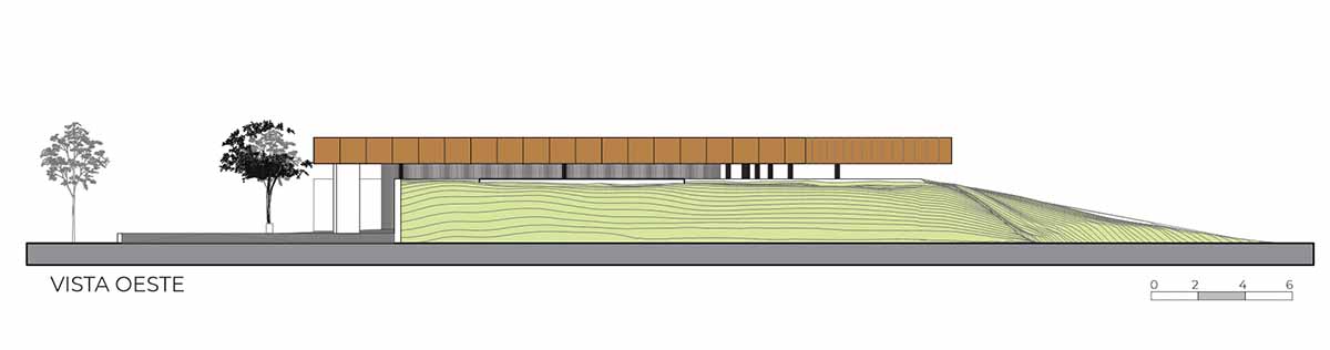 The morgue is designed with a horizontal line that aligns with the large flat roof in Argentina