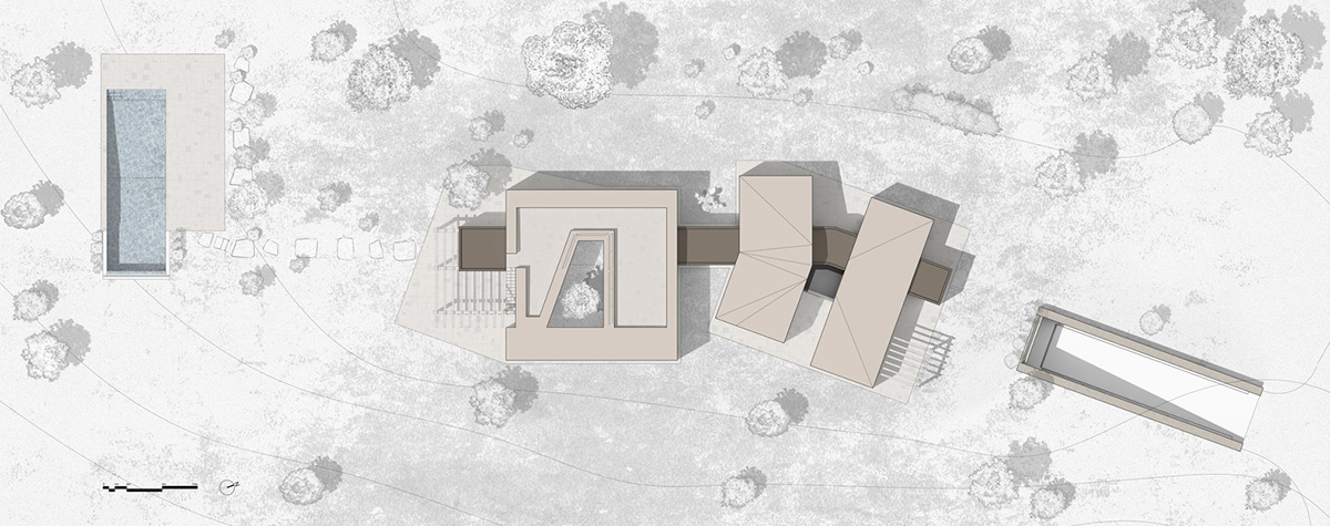 Holiday villa by Westway Architects comprises three distinct volumes made of Note stone in Italy 