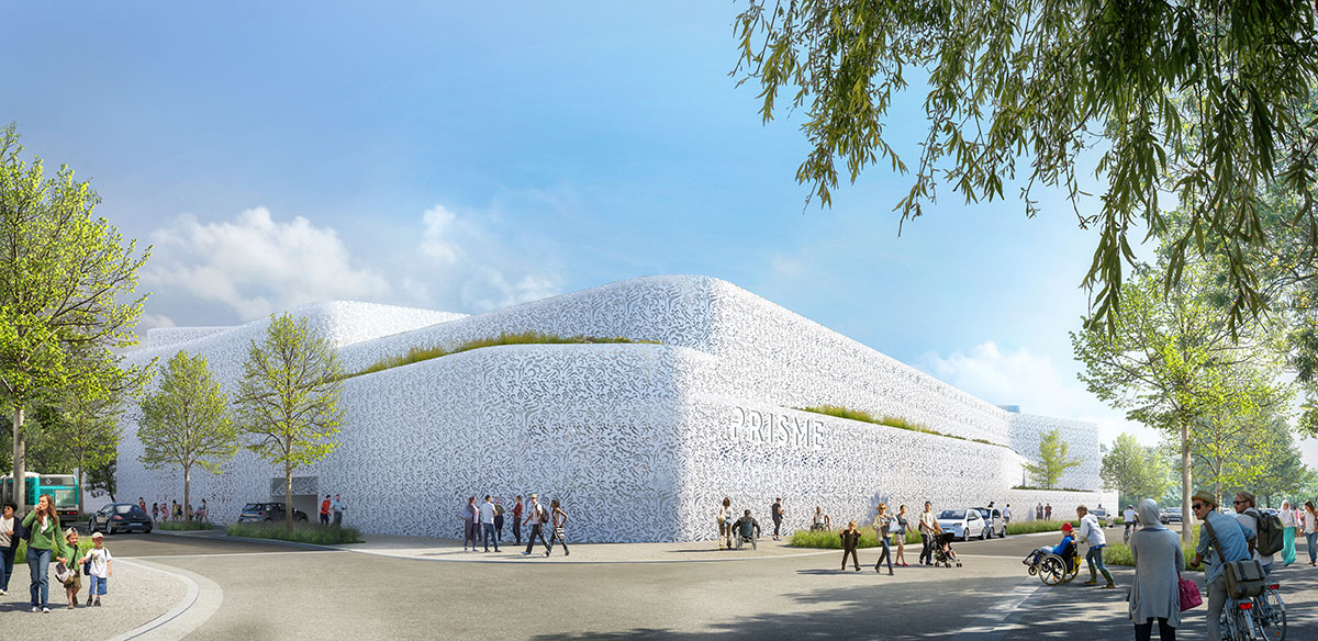 Des dentelles de béton scintillantes couronneront l'installation sportive PRISME à Bobigny, en France