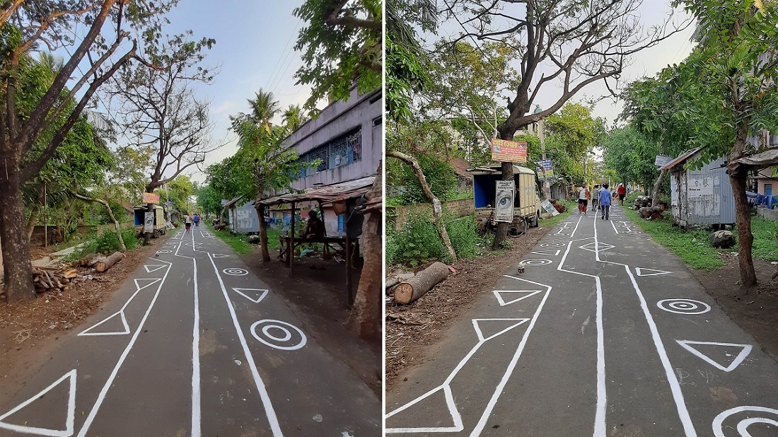 Art in everyday space creates awareness for social distancing measures in Kanaipur, West Bengal