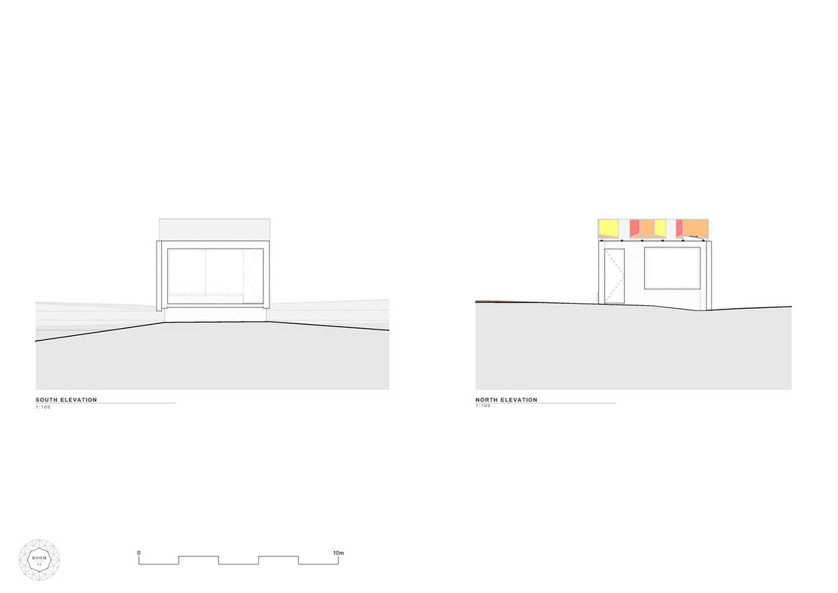 A linear, concrete tunnelled guest house by Room11 architects extends to Tasmania’s bushlands