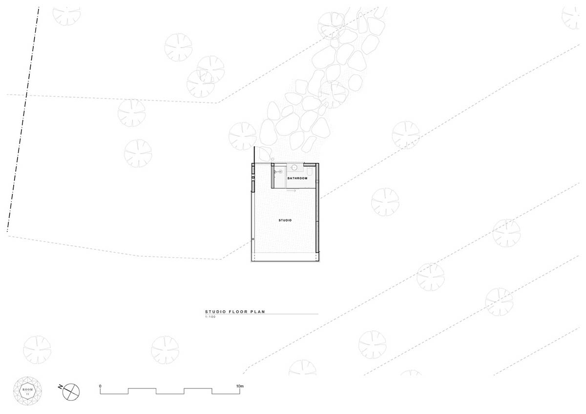 A linear, concrete tunnelled guest house by Room11 architects extends to Tasmania’s bushlands