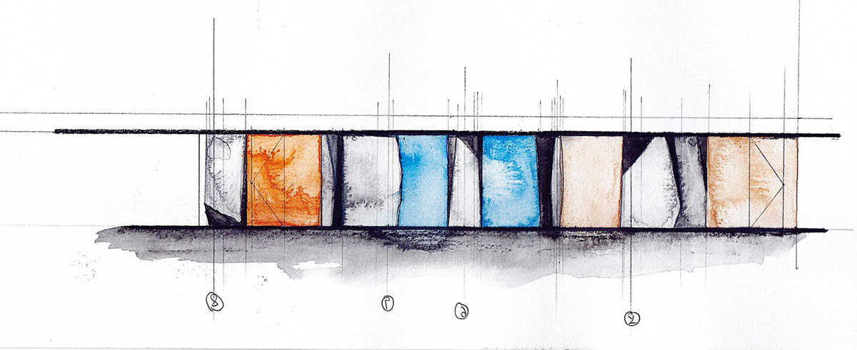 Cheese-like and stone tables with pinkish quirky-shaped elements add more personality to DSC store