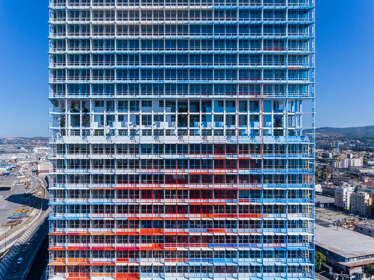 Jean Nouvel uses shades of blue, white and red in his skyscraper in Marseille