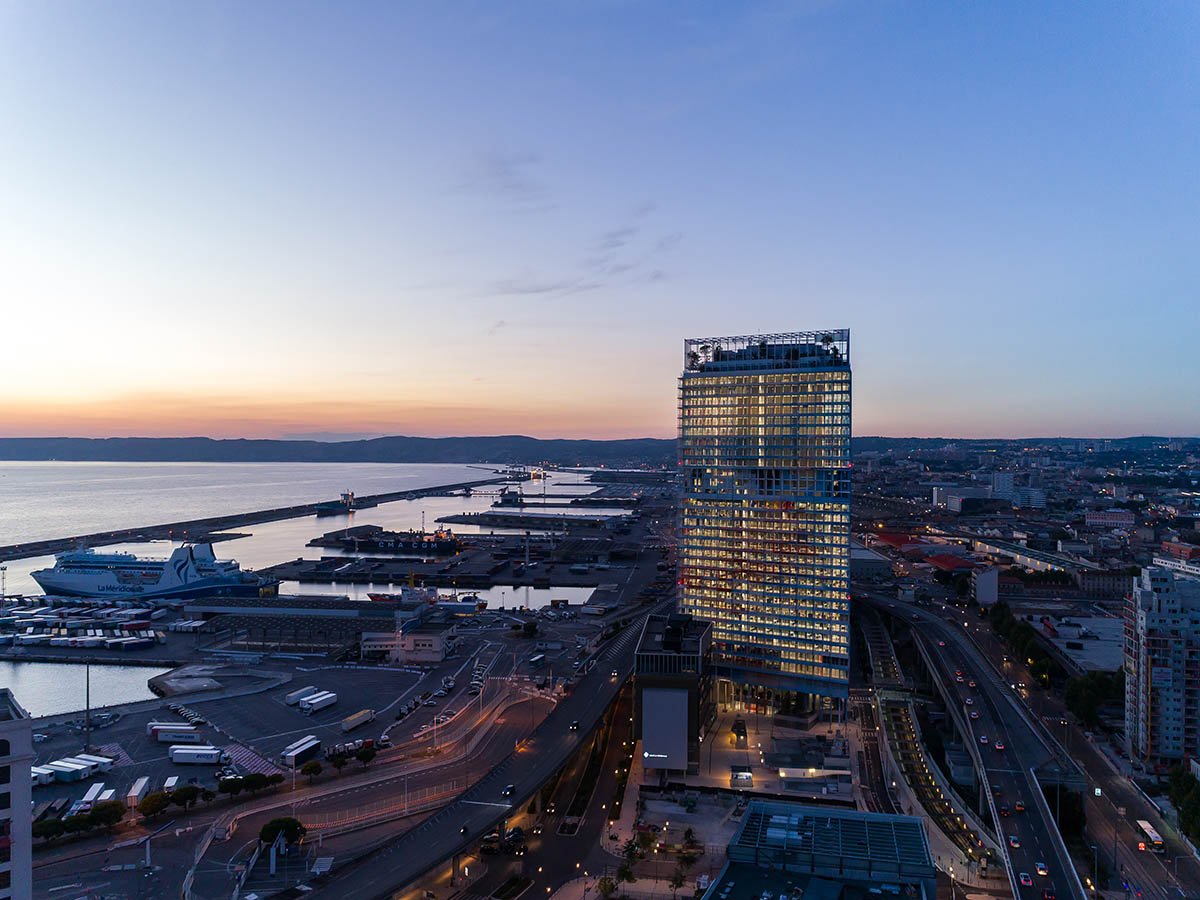 Jean Nouvel uses shades of blue, white and red in his skyscraper in Marseille