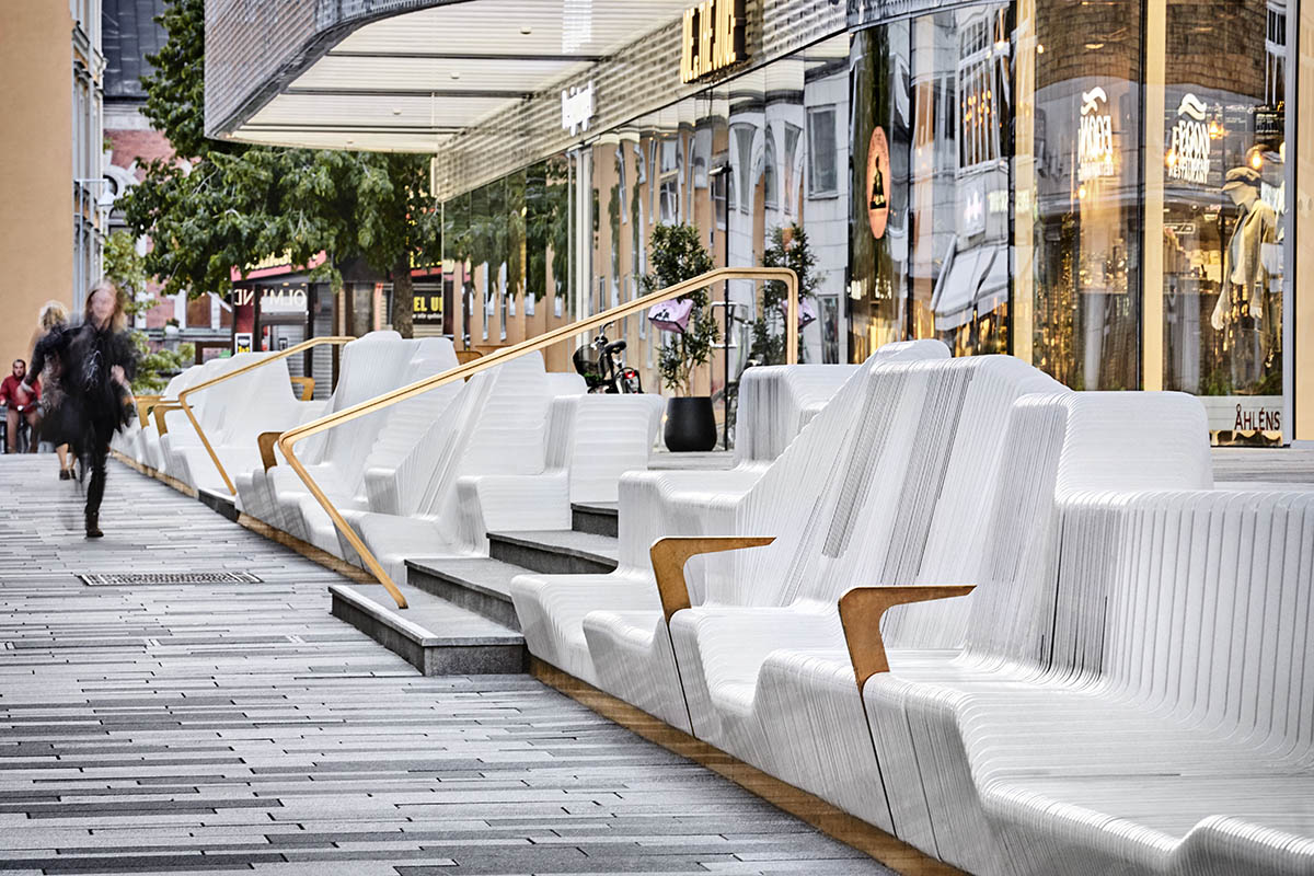 White Arkitekter designs 65-metre undulated public sofa in Uppsala, Sweden
