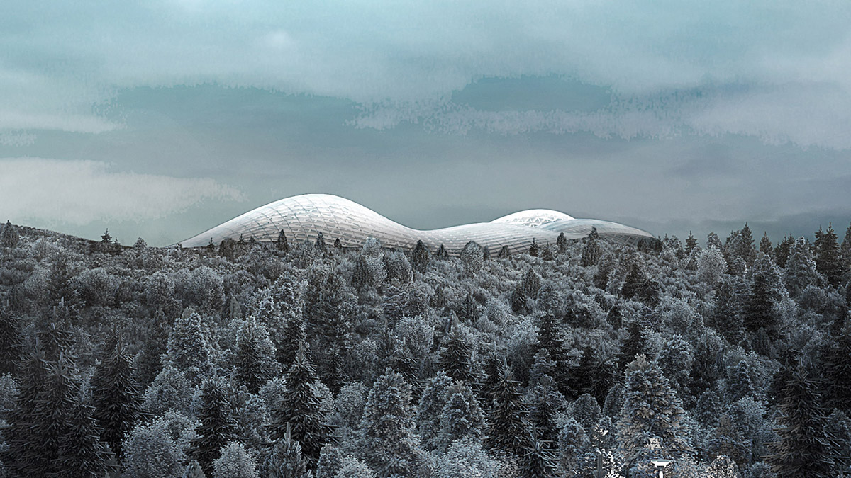 WilkinsonEyre adds undulated biodome complex to Icelandic skyline