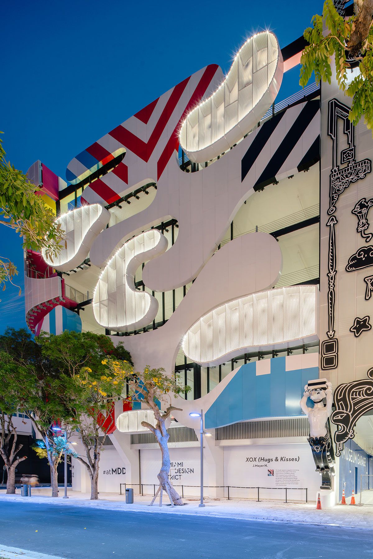 Five architects design aggressively five facades of a parking garage in Miami's Design District