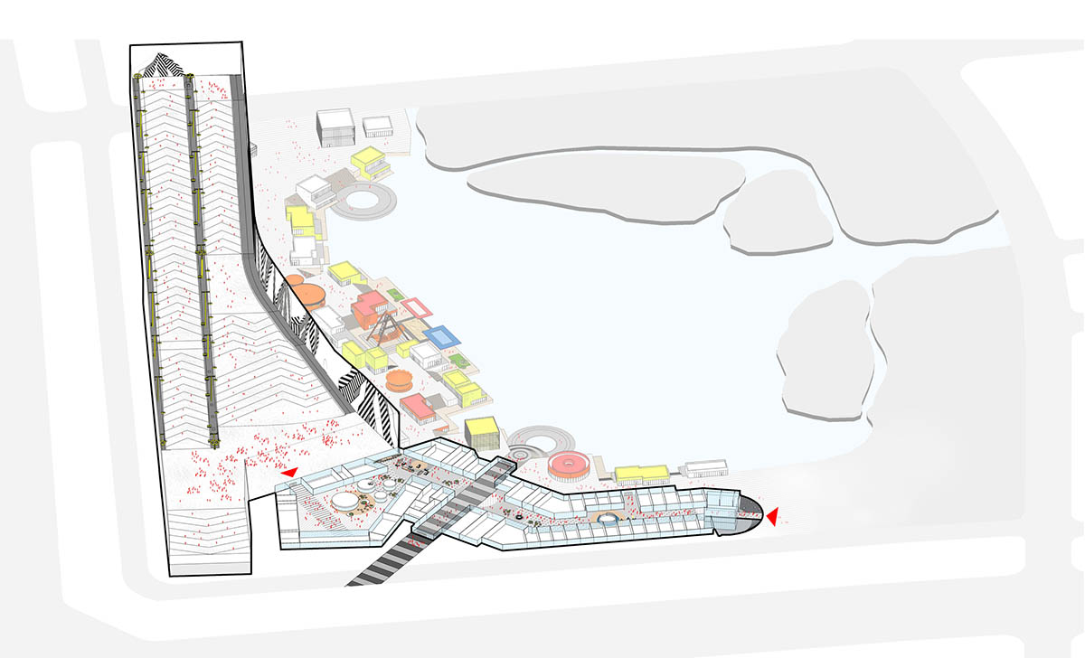 Giant ski resort features a 500-meter downhill slope with a pixelated multi-media façade in China